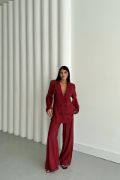 MODAL 4 DÜĞME ASTARSIZ CEKET - PANTOLON TAKIM - Bordo resmi